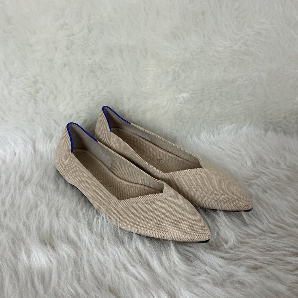 Rothy's Beige Pointed Toe Flats with Blue Trim